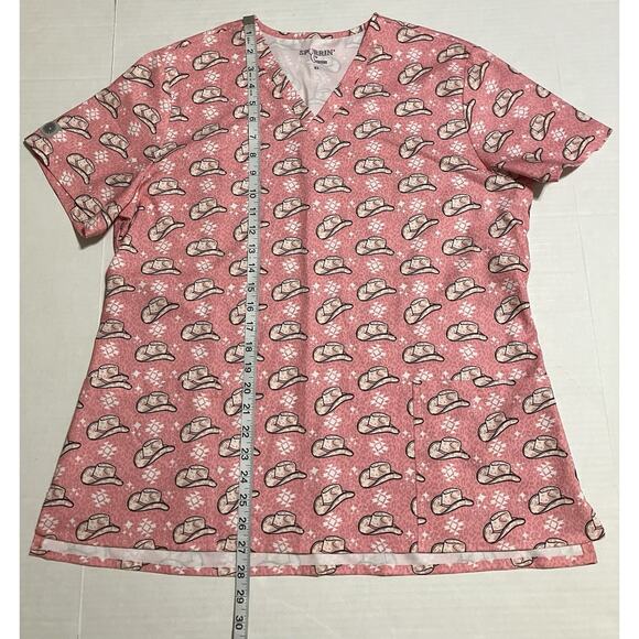 Womens Spurrin’ Scrubs Medical Scrub Top Western Cowboy Cowgirl Hat Pink XL READ - Picture 11 of 11
